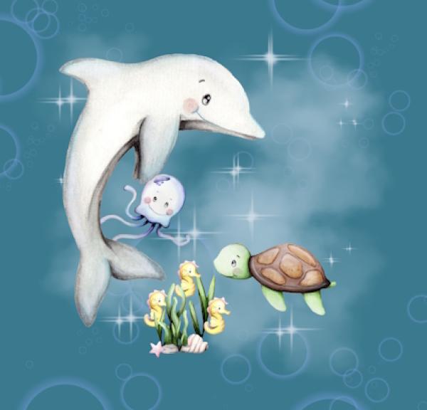 Little Ocean - Panelbild Delfin türkis 70cm - BIO Jersey
